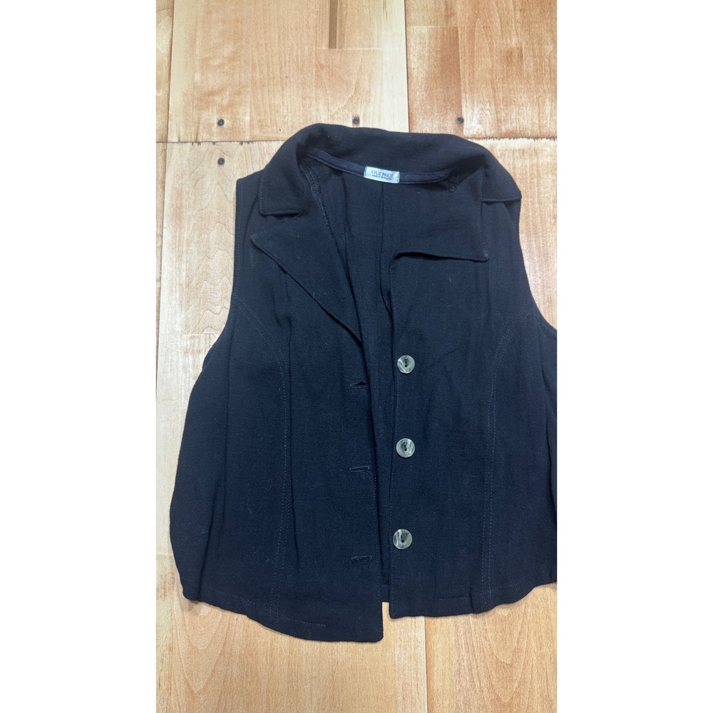 Kylie Paige Black Linen Blend Button Down Collared Vest Top Womens Small